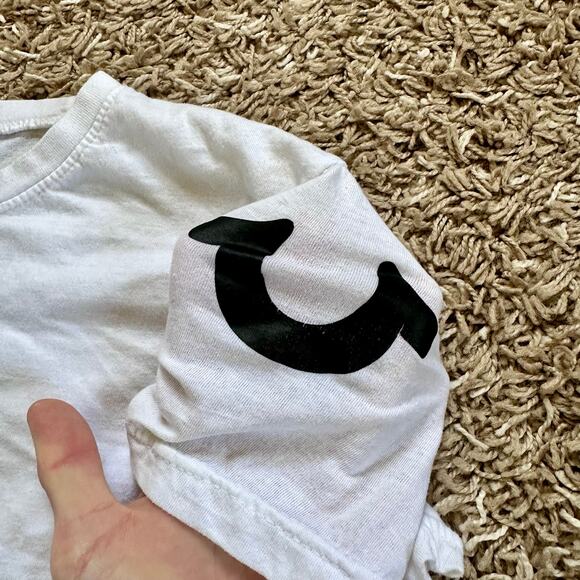 True Religion Jeans White Short Sleeve Tee Shirt Logo Women’s Size M - Picture 4 of 5